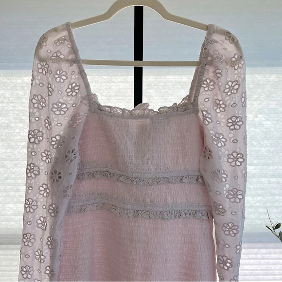 Saylor Demetria Square Neck Smock Floral Eyelet Mini Dress Lilac Large Feminine - Picture 2 of 6